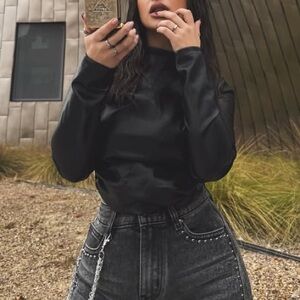 Black Faux Leather Long Sleeve Crop Top